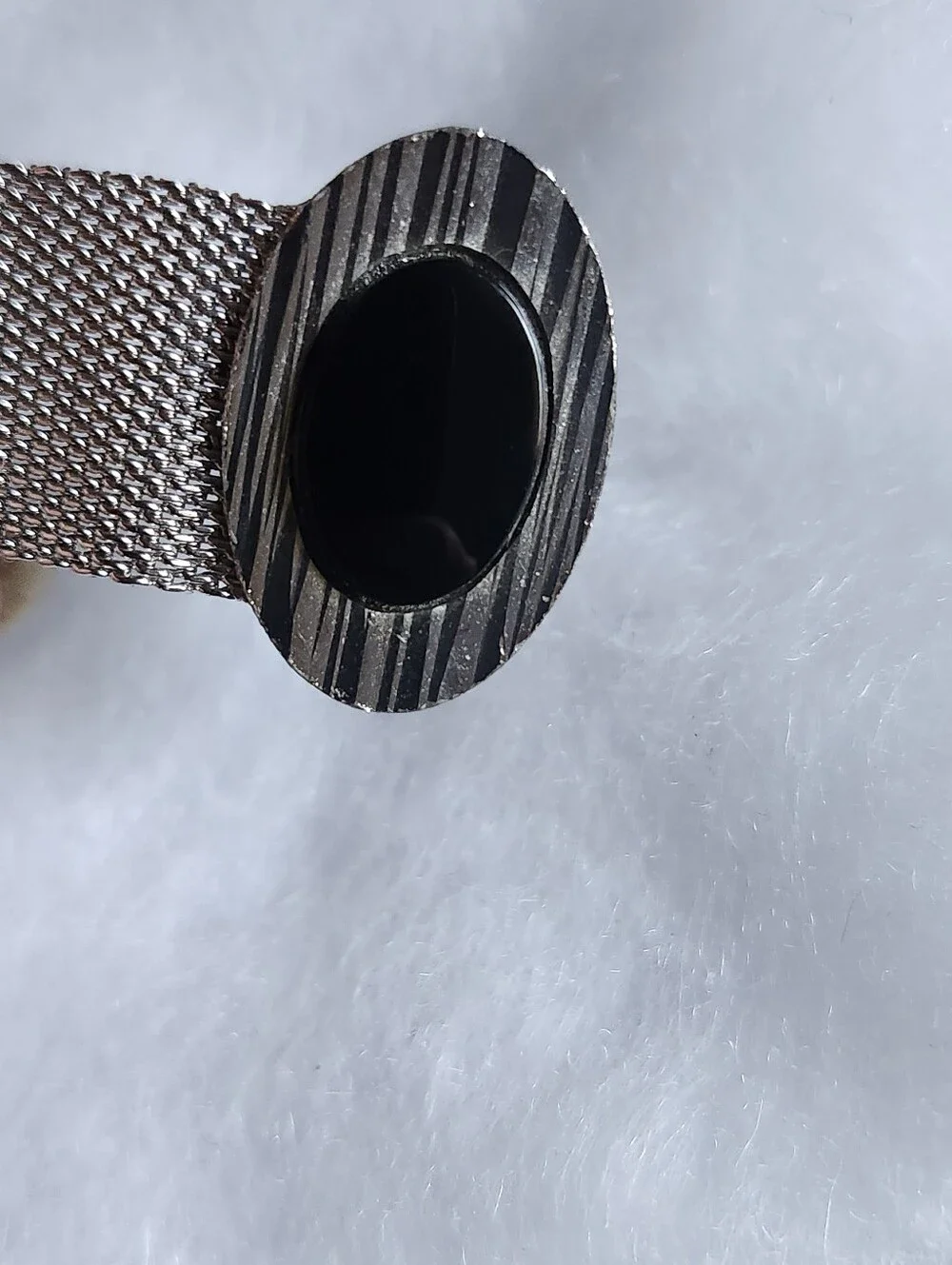 Vtg DANTE Silver Tone Mesh Cufflinks with Black Oval Inlay